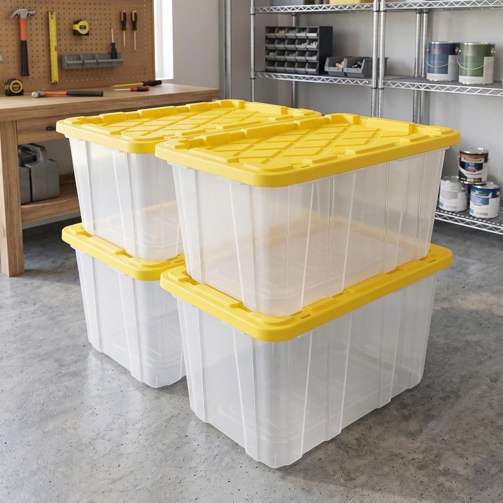 Large Industrial Storage Bins with Lids, 27 Gallon Clear Plastic Tote for Gar...