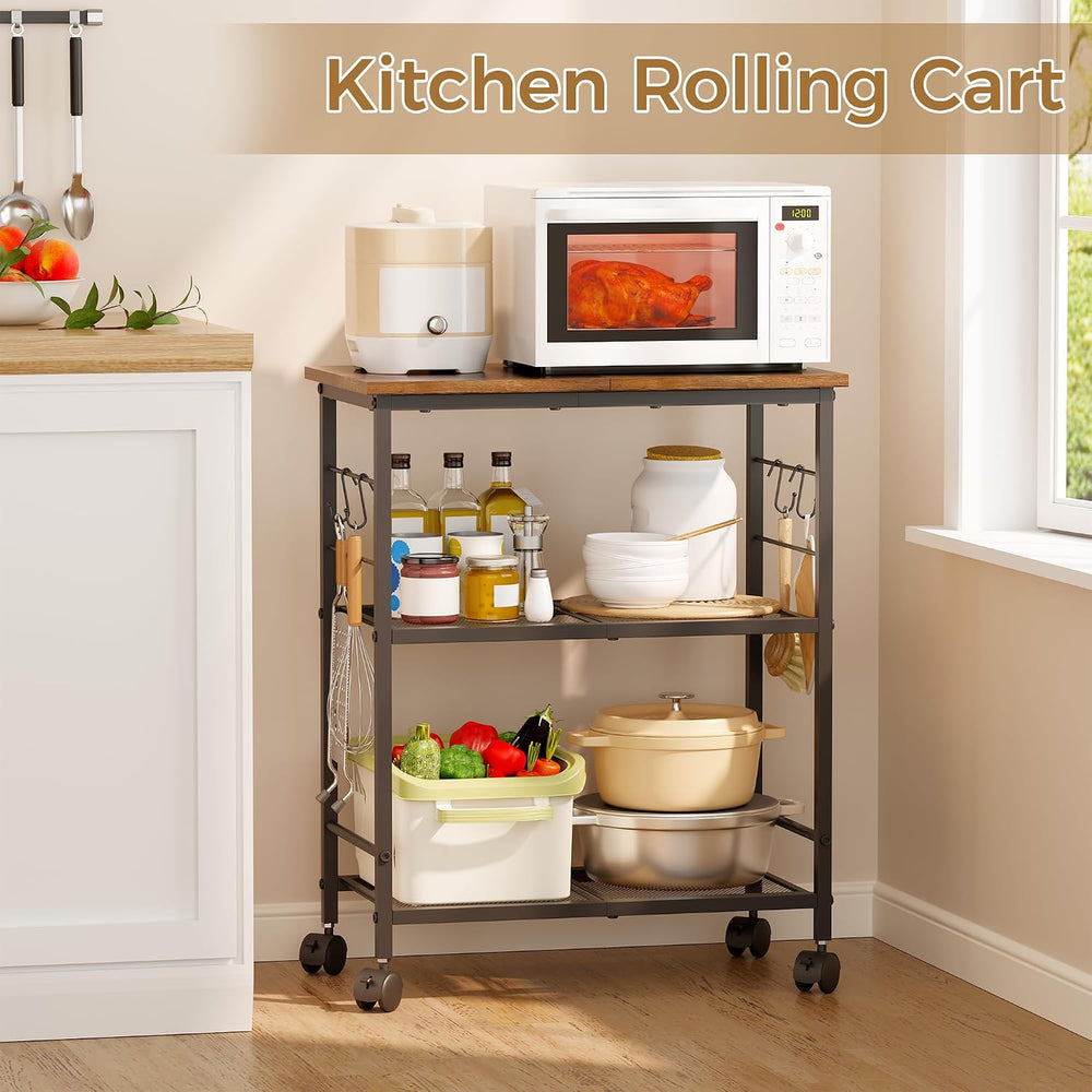 BEWISHOME Rolling Kitchen Microwave Cart with Wheels 3-Tier Microwave Stand
