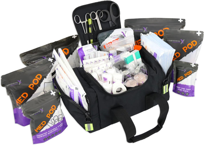 Lightning X Value Compact Medic First Responder EMS/EMT Stocked Trauma Bag w/Basic Fill Kit A - Black