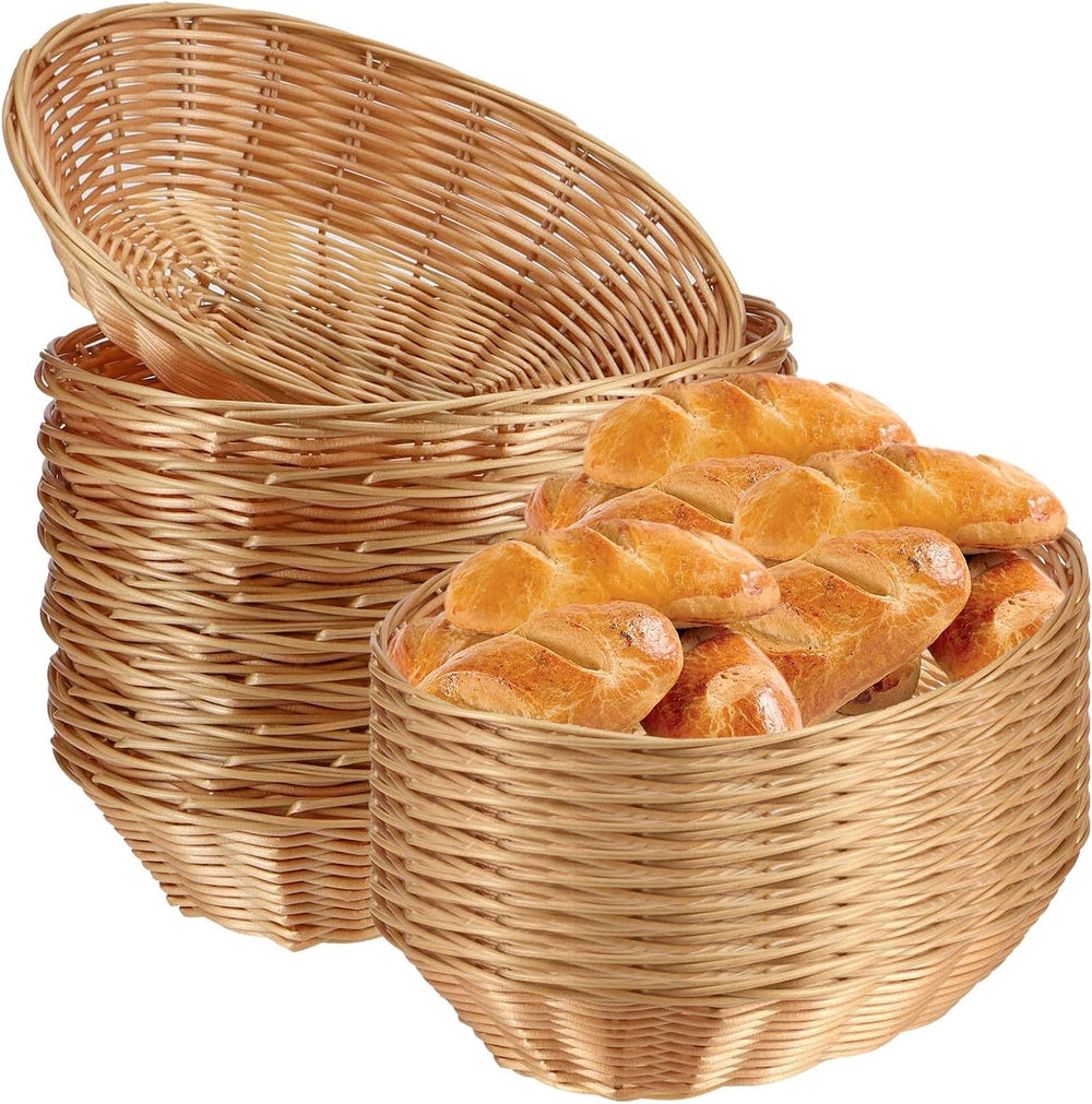 SINJEUN 30 Pack Wicker Bread Basket, Handwoven Oval Plastic Basket, Woven Tab...