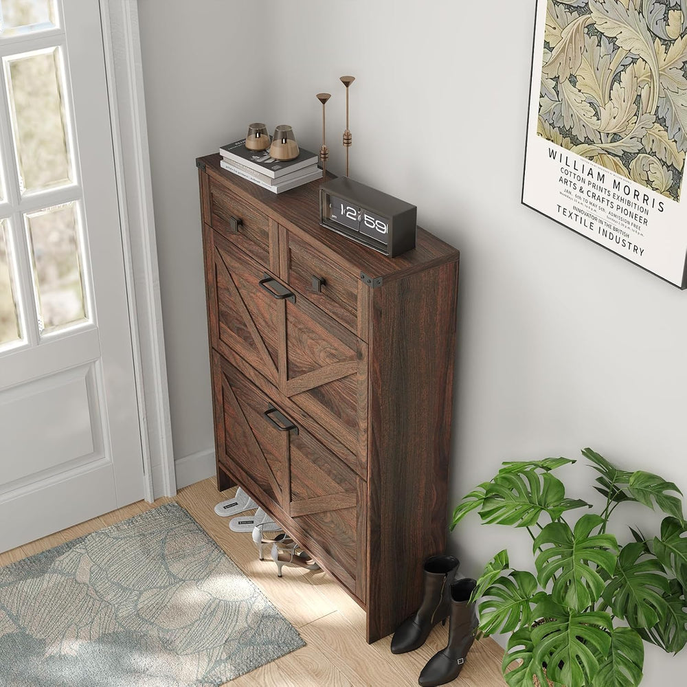 Halitaa Shoe Cabinet with 2 Flip Drawers & 2 Drawers,Farmhouse Shoe Stora...