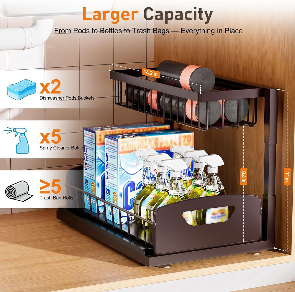 AIDIAM Under Kitchen Sink Organizer, Metal Pull Out Bathroom Organizers and S...