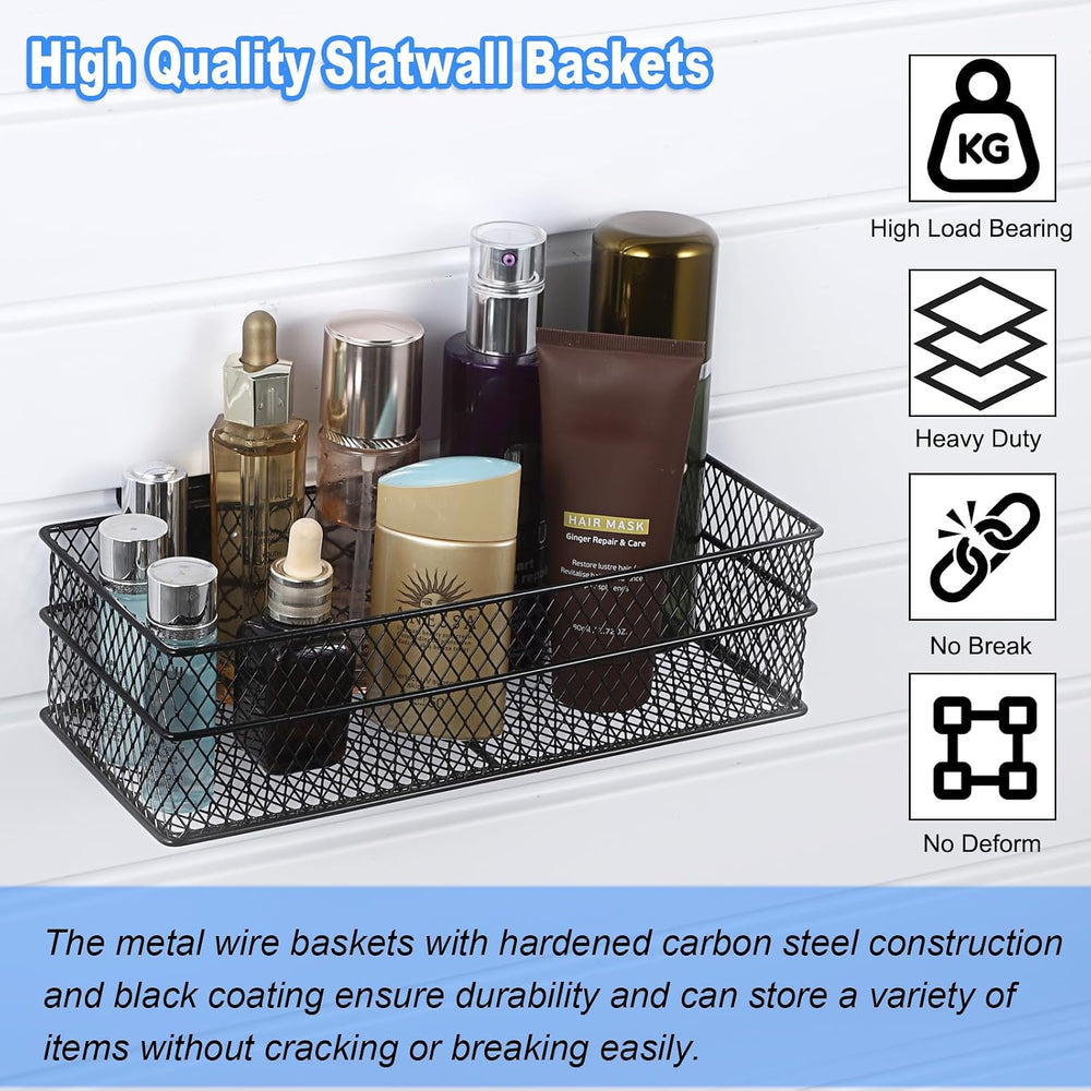 BSTKEY Slatwall Basket Set of 4, Metal Ventilated Hanging Wire Baskets, Retai...