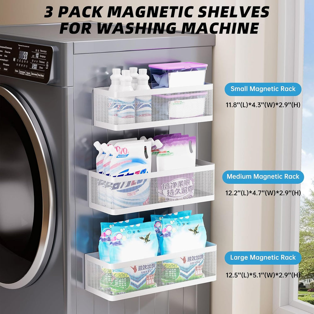 3 Pack Magnetic Shelves for Washing Machine, Metal Mesh Magnetic Baskets