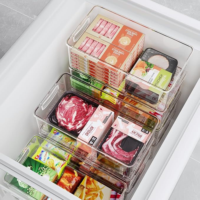 8 PACK Freezer Organizer Bins Clear Stackable Storage Bins