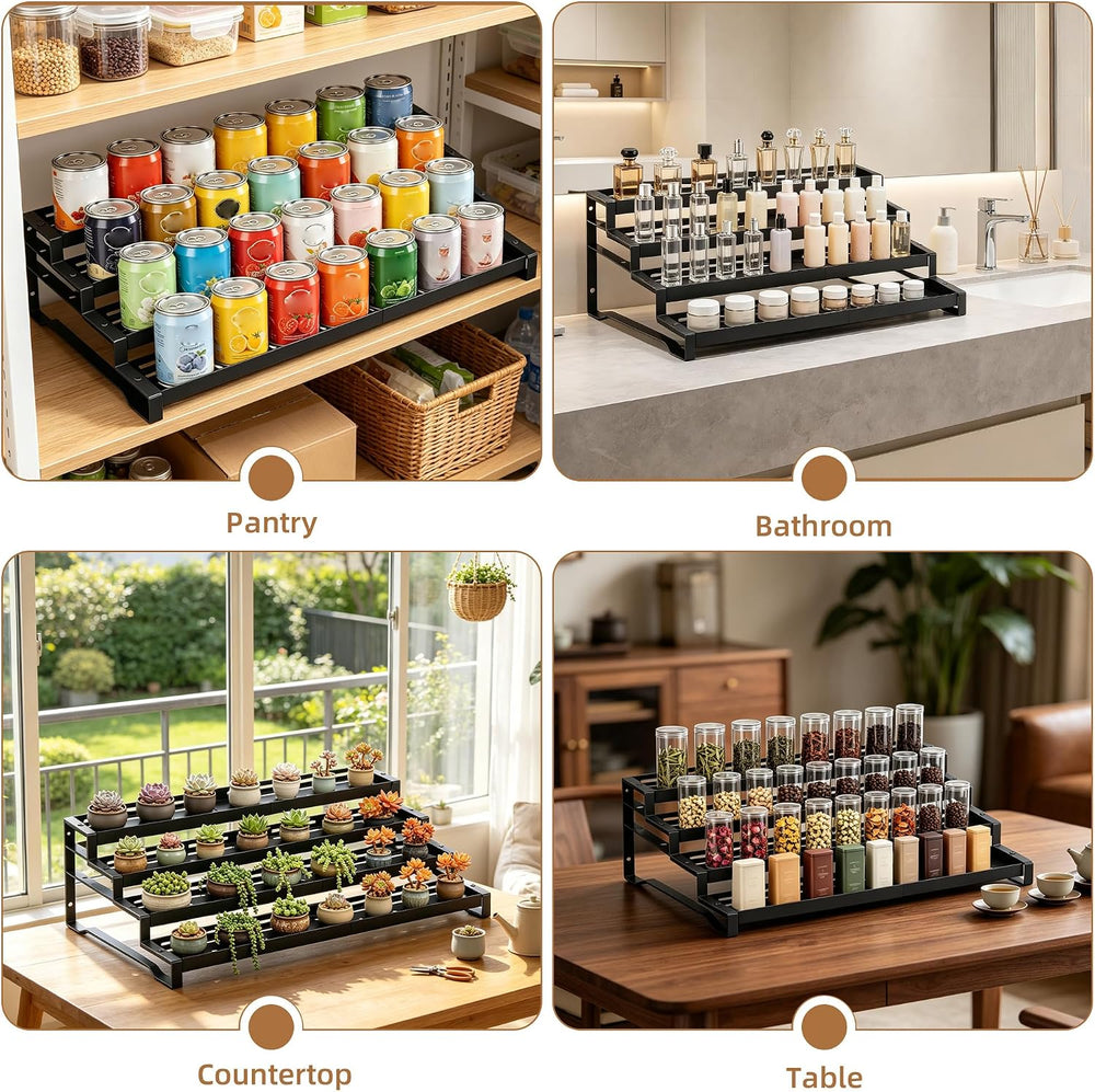 Expandable Spice Rack Organizer for Cabinet 4 Tier Spicy Shelf Black 1Pack