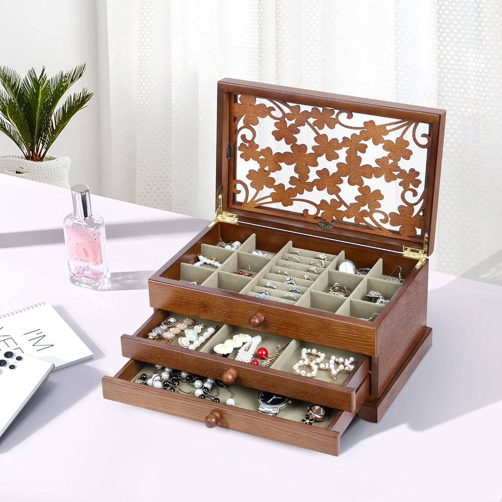 Kendal Wooden Jewelry Box for Women, Real Wooden Jewelry Holder Organizer Box...