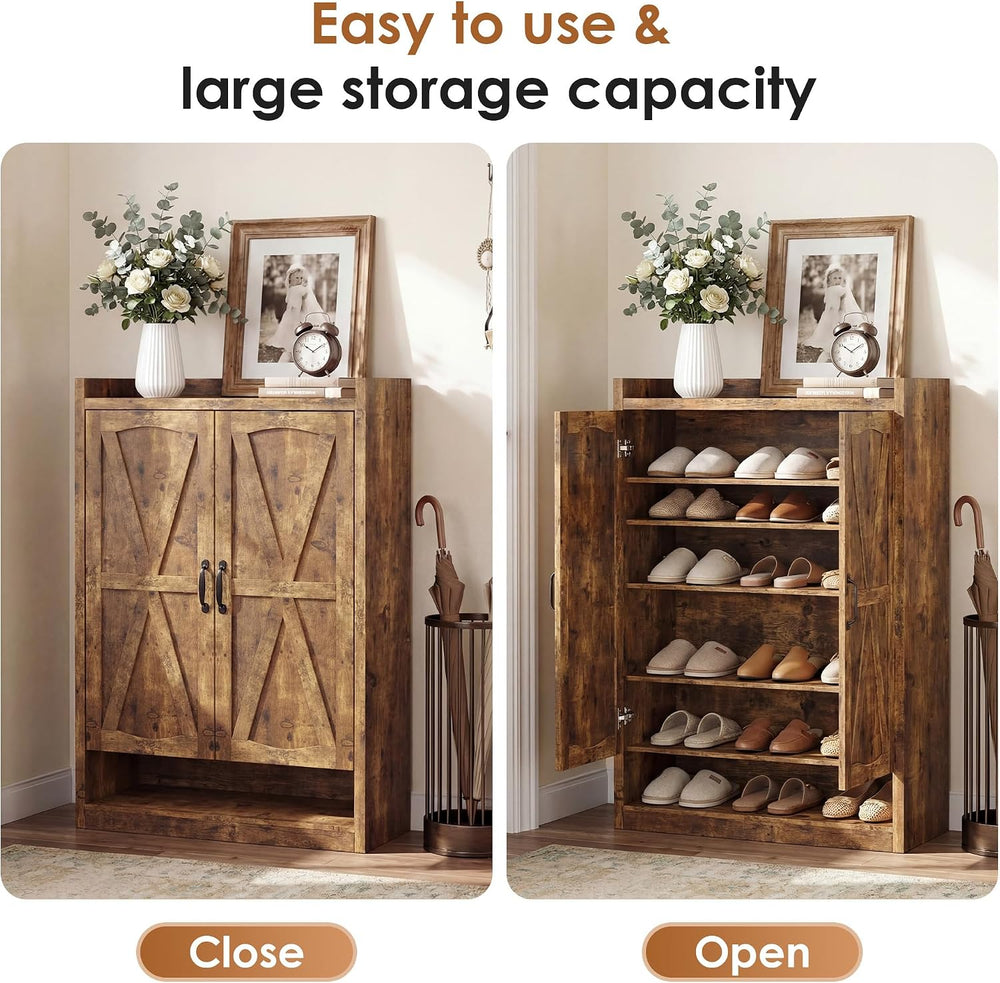 Farmhouse Shoe Storage Cabinet with Doors for Entryway, Rustic