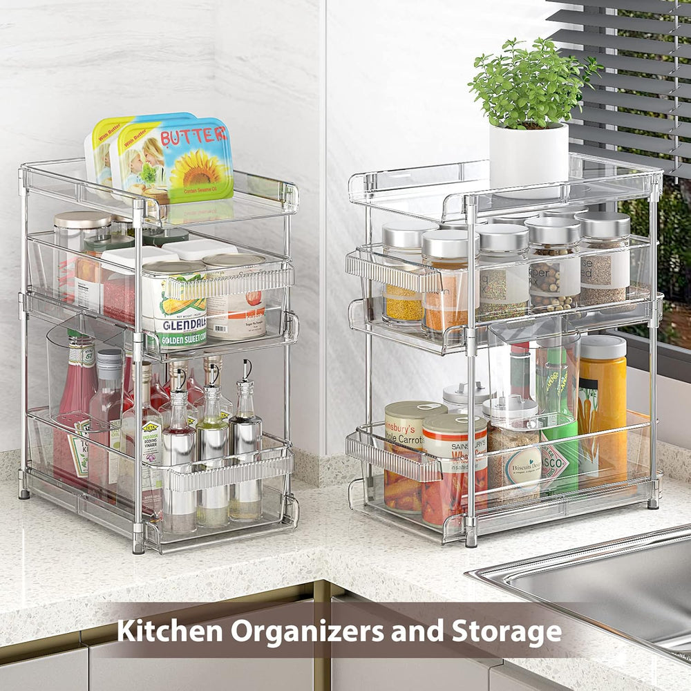 WAKISA 2Pcs Pull Out Organizer and Storage with Cups and Removable Dividers