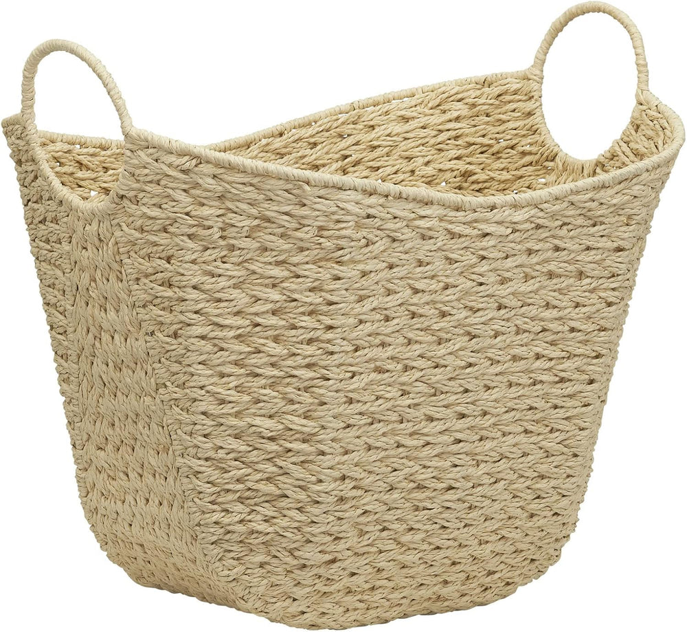 Household Essentials Cream Paper Rope Basket with Handles, Natural Woven Stor...