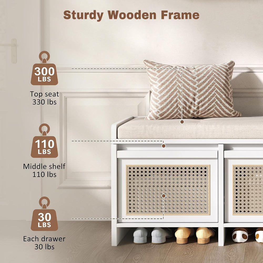 SOFTSEA 48" Shoe Storage Bench with Cushion, 2-Tier Entryway Bench with ...