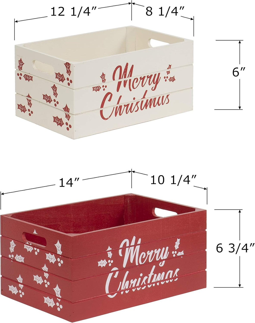 Red Co. Set of 2 Red and White Decorative Nesting Wooden Merry Christmas Stor...