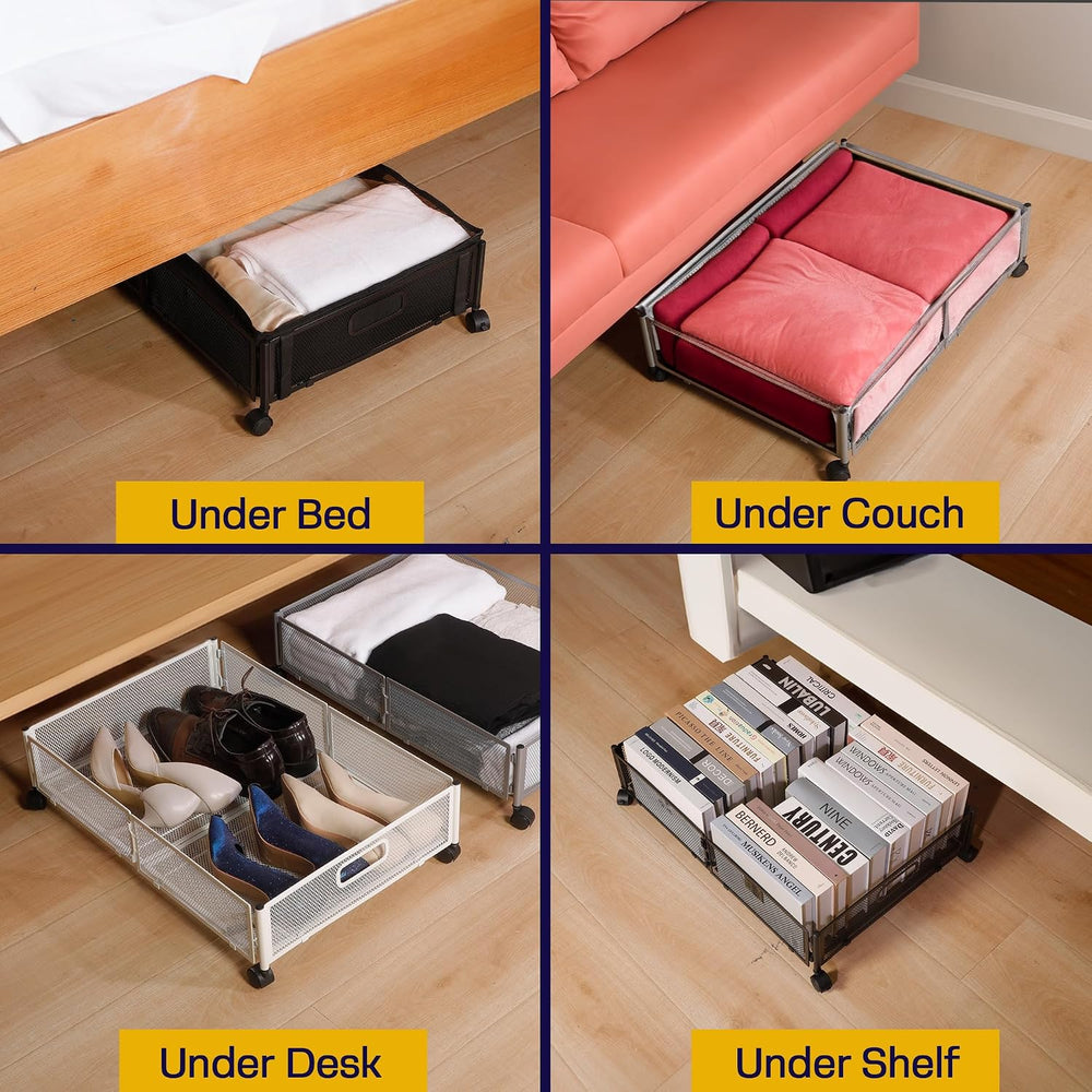 2pcs Large UnderBed Storage with Wheels - Sturdy Black Under Bed Storage with...