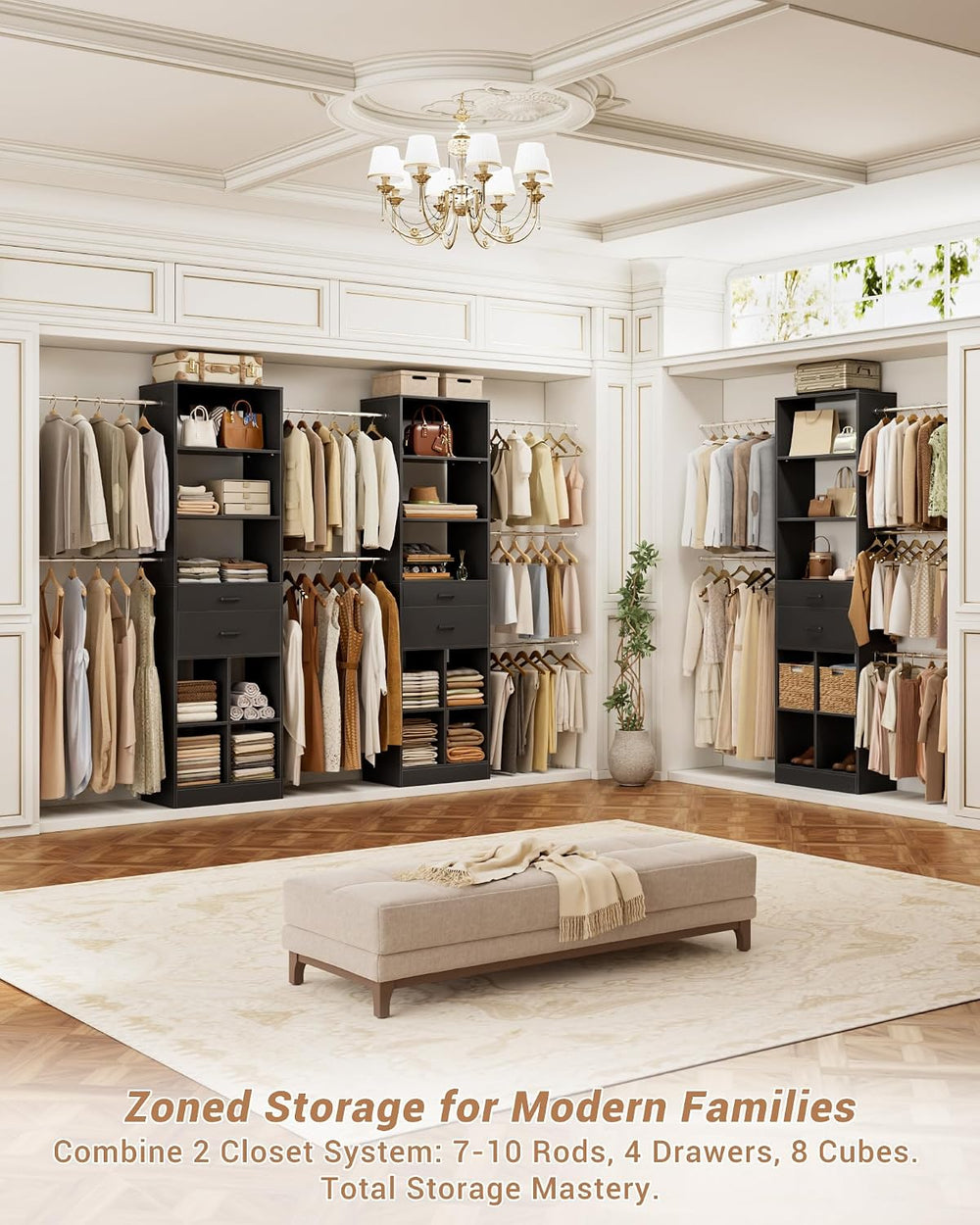 Besiost Small Closet System, 3.2-6.8FT Small Closet Organizer with 5 Hanging ...