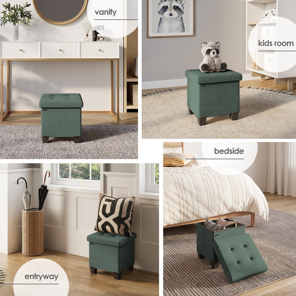 Storage Ottoman Cube with Small Bin, 15-in Square Ottoman with Storage for Li...