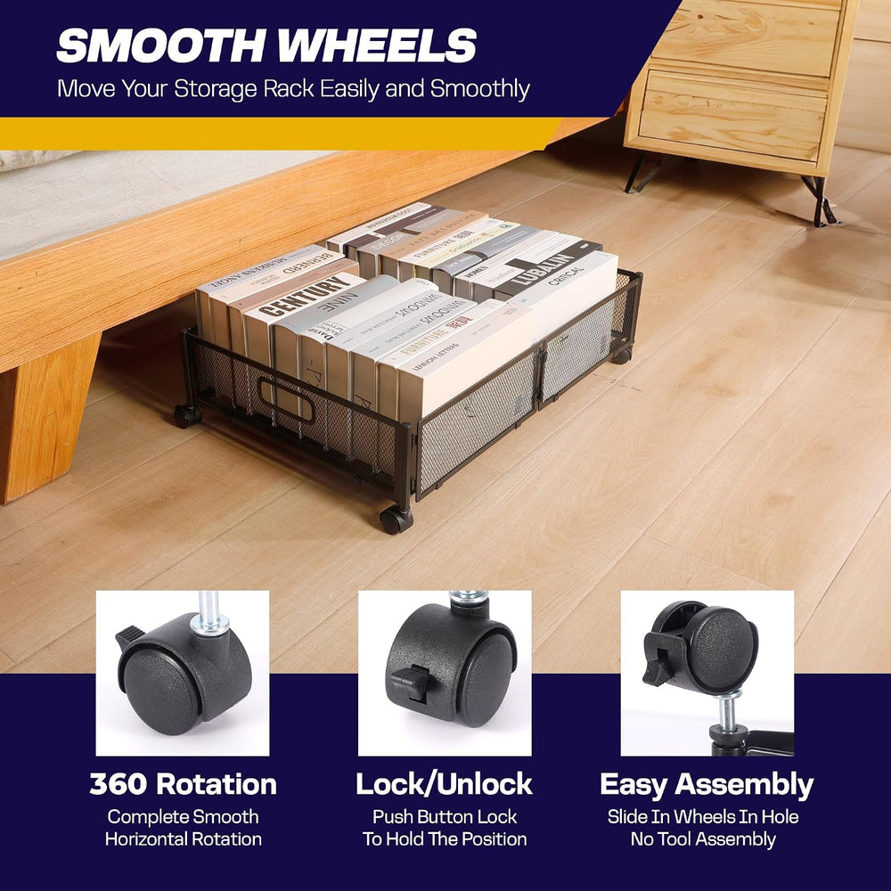 2pcs Large UnderBed Storage with Wheels - Sturdy Black Under Bed Storage with...