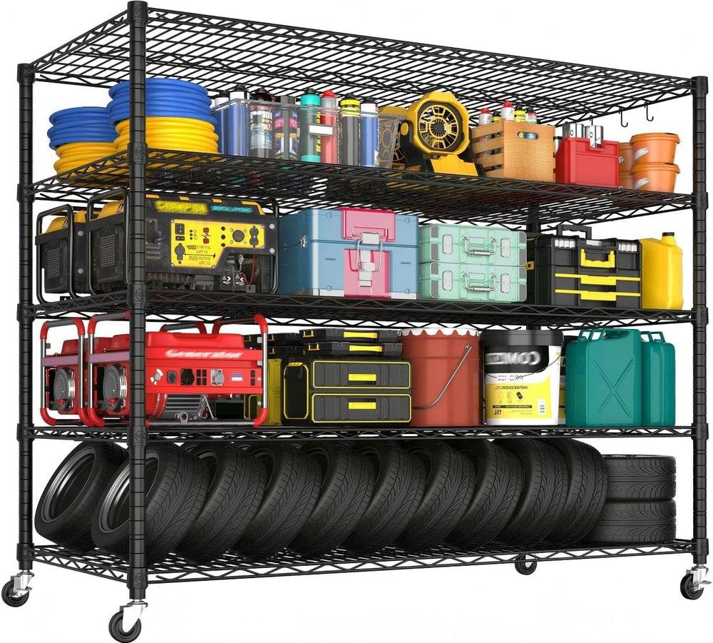 PrimeZone 5 Tier 80.7"H x 55.5"W x 24"D Wire Shelving with Whe...
