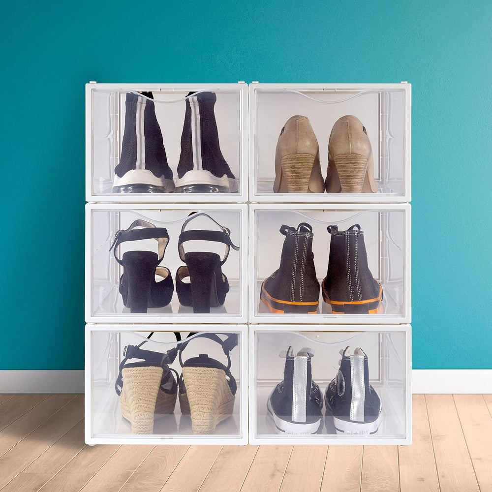 AKTIVE Max Home Plastic Shoe Boxes, Set of 6 Storage Organizers, 25 x 35 x 18...