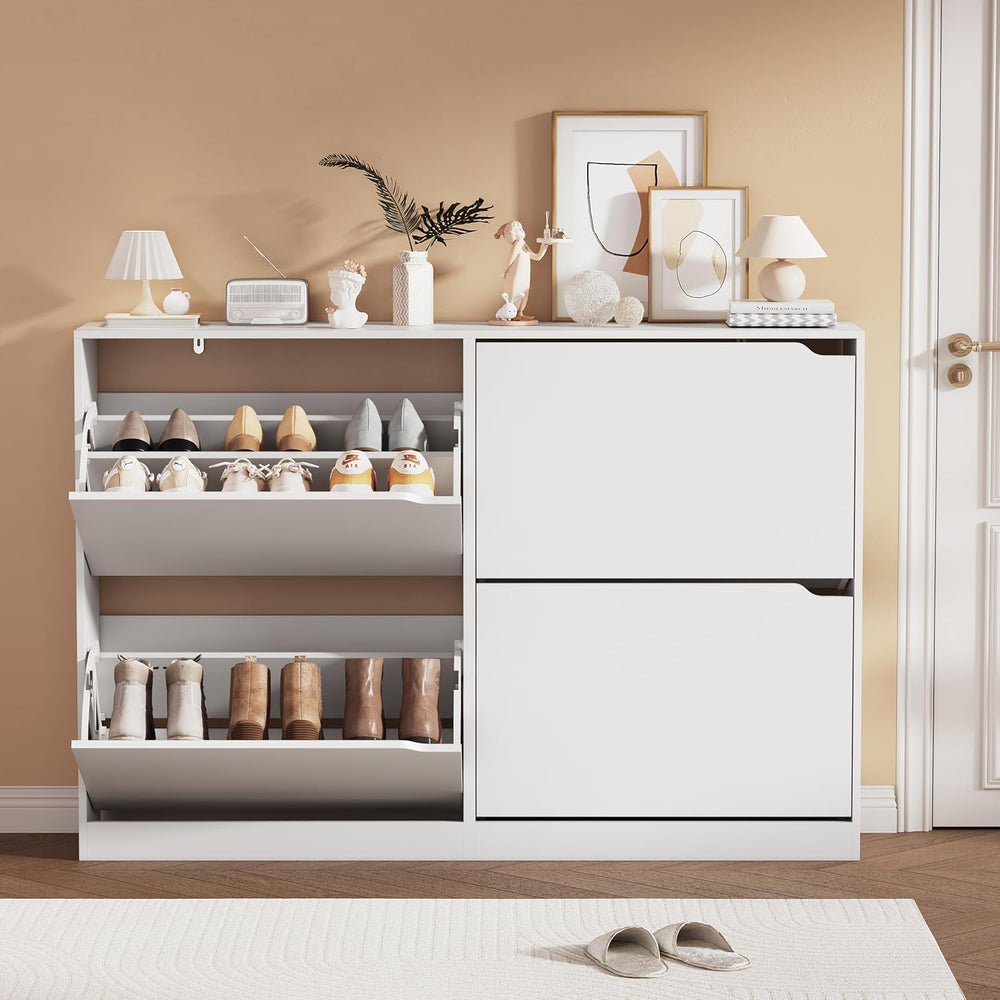 Shoe Storage Cabinet, Wood Shoe Organizer for Entryway with 3 Flip Drawers, F...