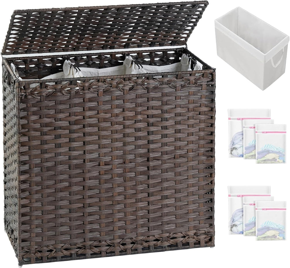 SETVSON Laundry Hamper with Lid Laundry Basket 132 L PE Rattan, Brown