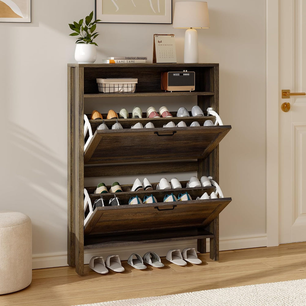 KIGOTY Shoe Storage Cabinet, Hidden Shoe Cabinet with 4 Flip Drawers, Freesta...