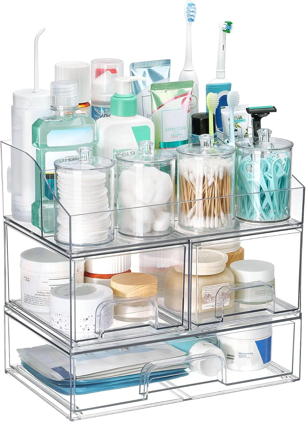 Vtopmart 8 PCS Bathroom Countertop Organizer, 1 Divided Tray with 4 Qtip Hold...