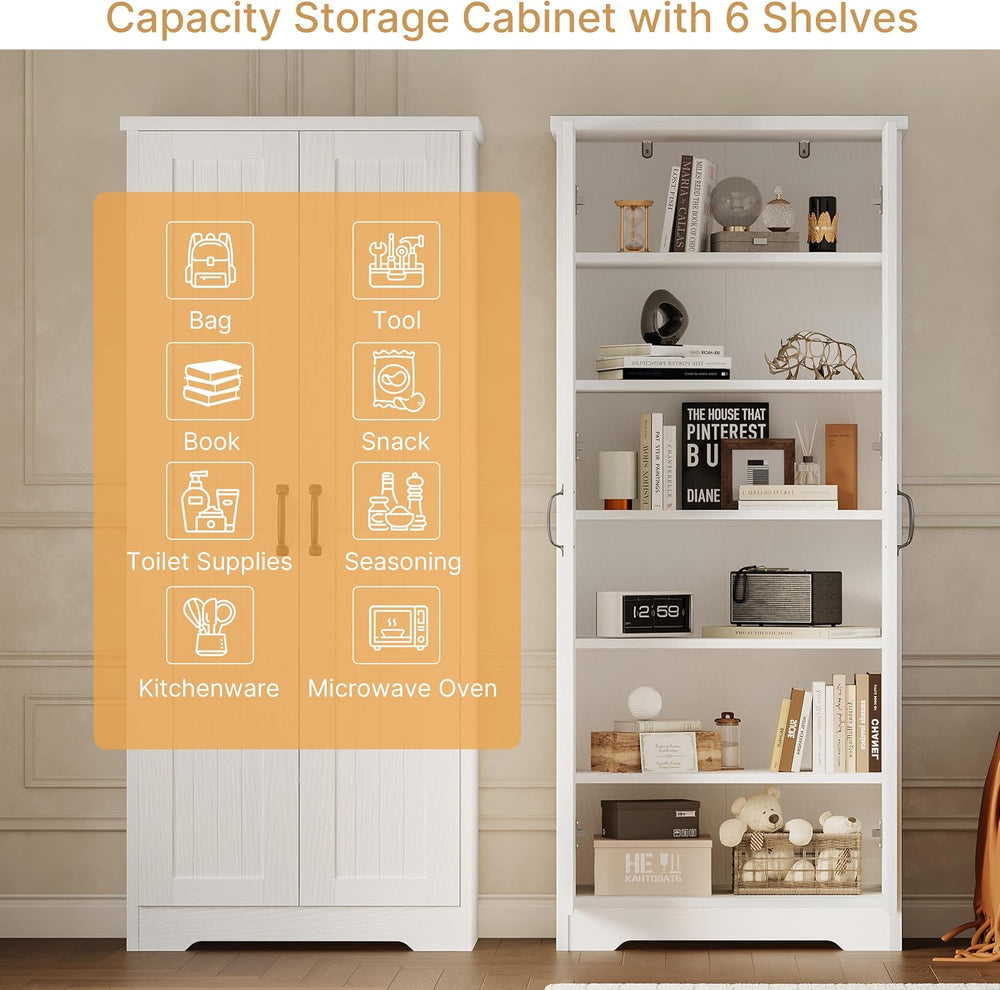 Decofy 70" Tall Storage Cabinet, Large Wood Storage Pantry Cabinet with ...
