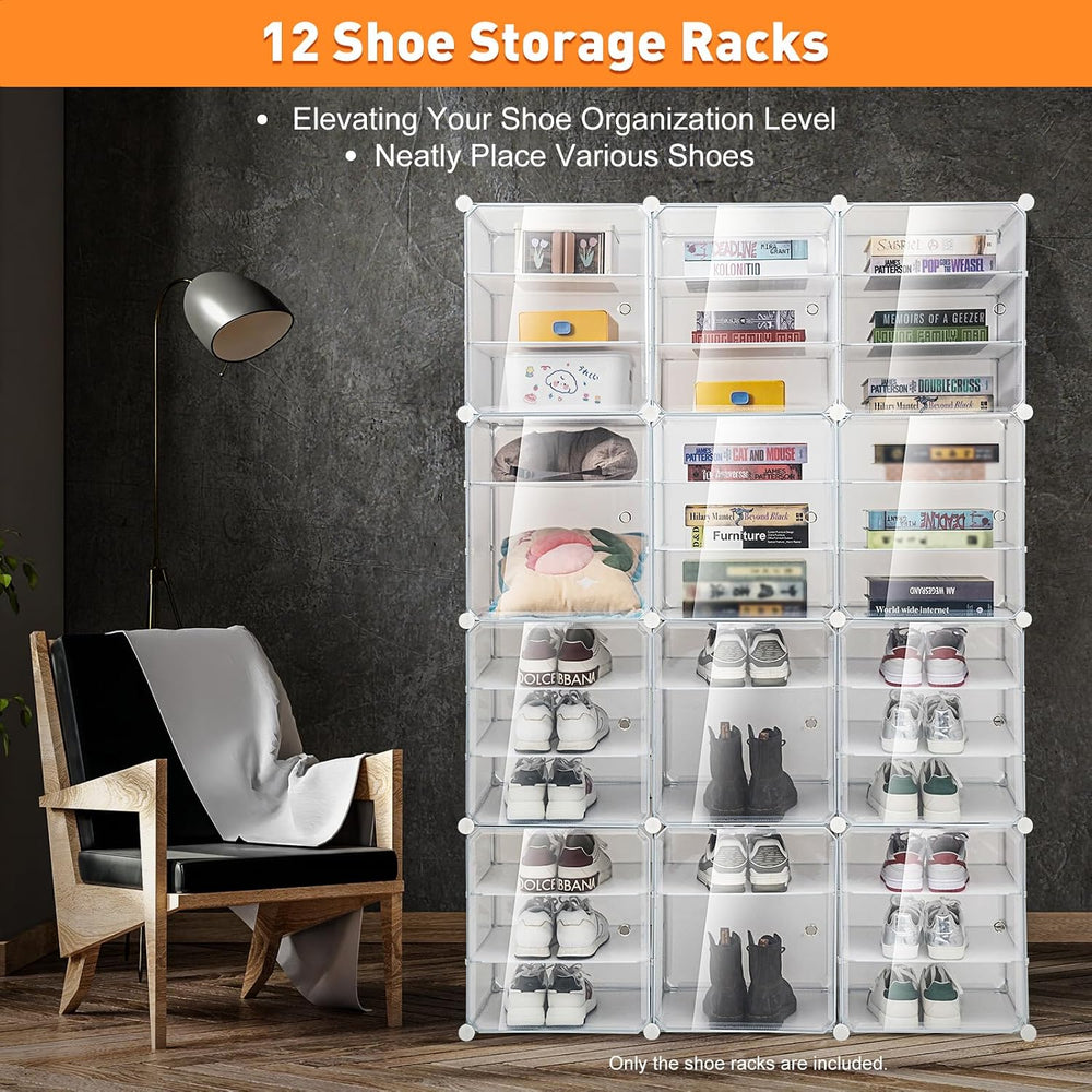 Shoe Organizer, 12 Cube 36 Tiers 72Pairs Plastic Freestanding Shoe Organizer,...