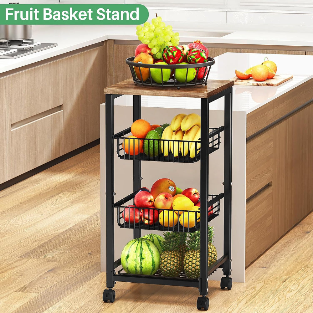 SNTD Fruit Basket Stand for Kitchen with Pull Out Vegetable Baskets, Black