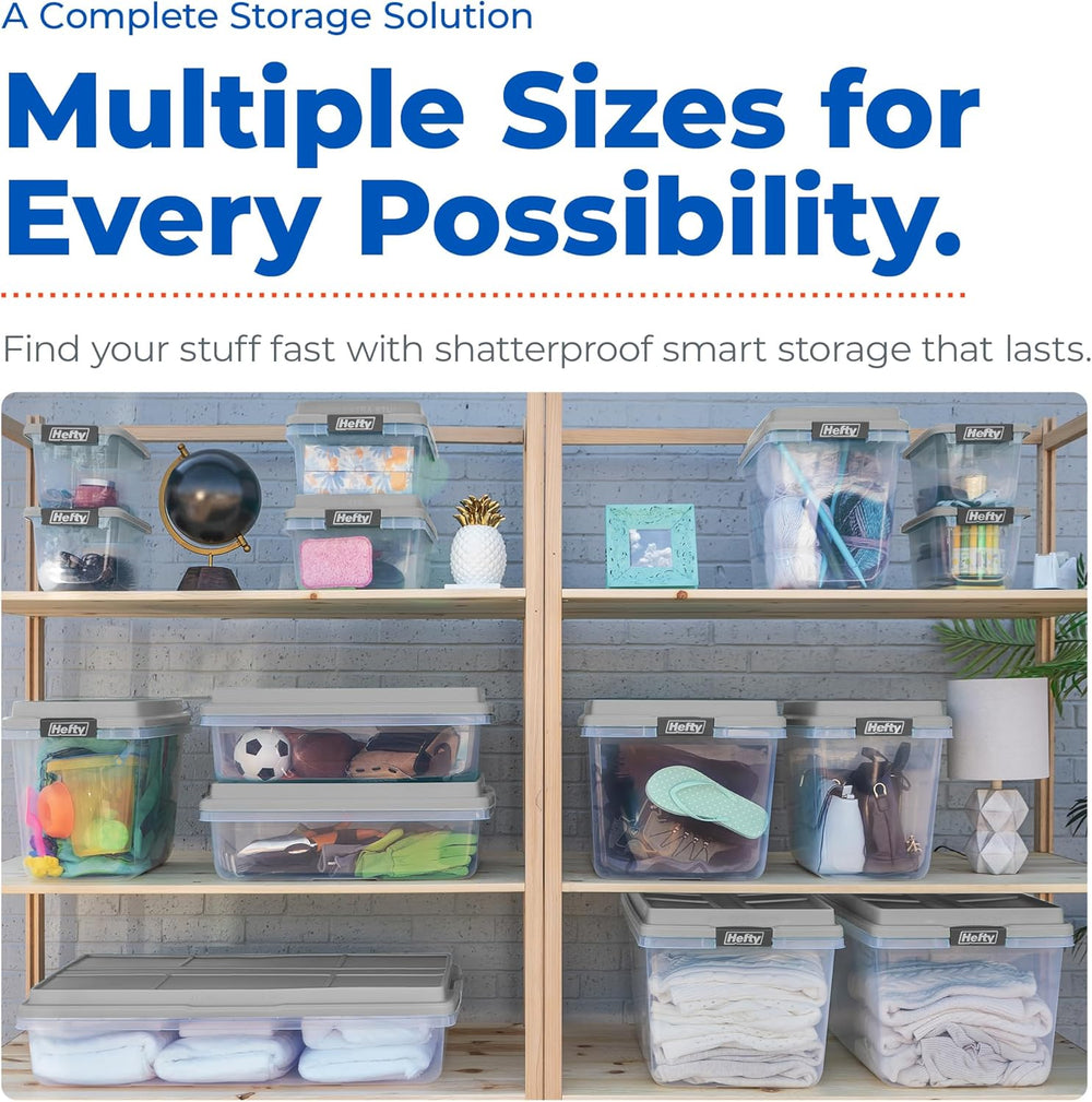 Hefty 63 Qt Hi-Rise Storage Bin with Lid, Stackable Plastic Storage Container...
