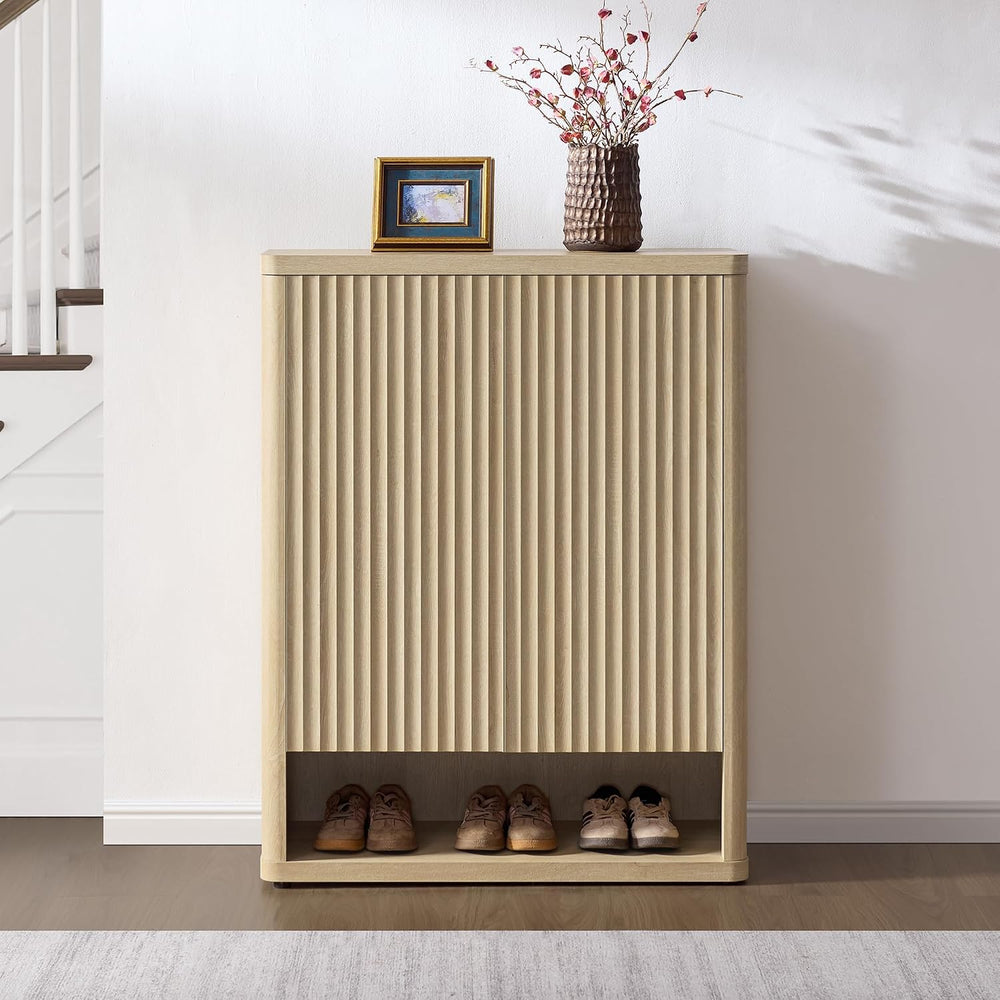 SICOTAS Shoe Cabinet 44 inch Tall Fluted Shoe Cabinet with Doors & 4 Shel...