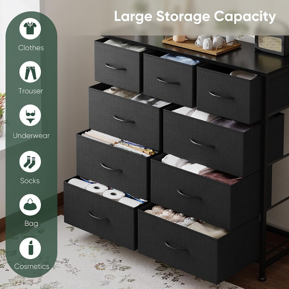 Fabric Dresser for Bedroom with 9 Drawers, Storage Tower