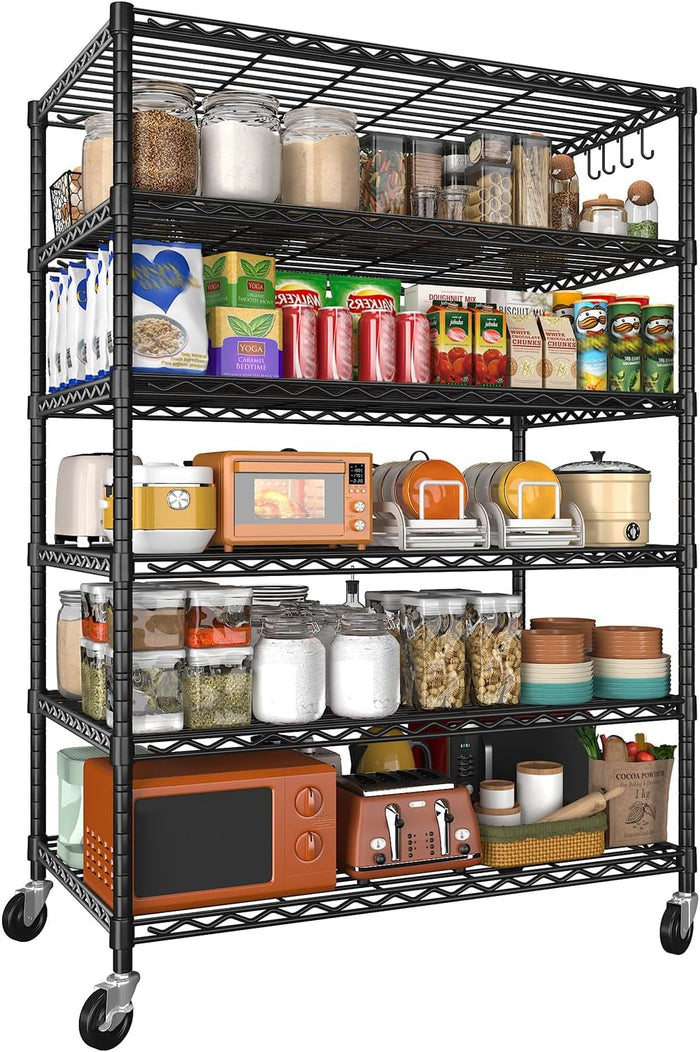 6 Tier 36" W x 18" D x 78" H Rolling Wire Metal Storage Shelves with Wheels