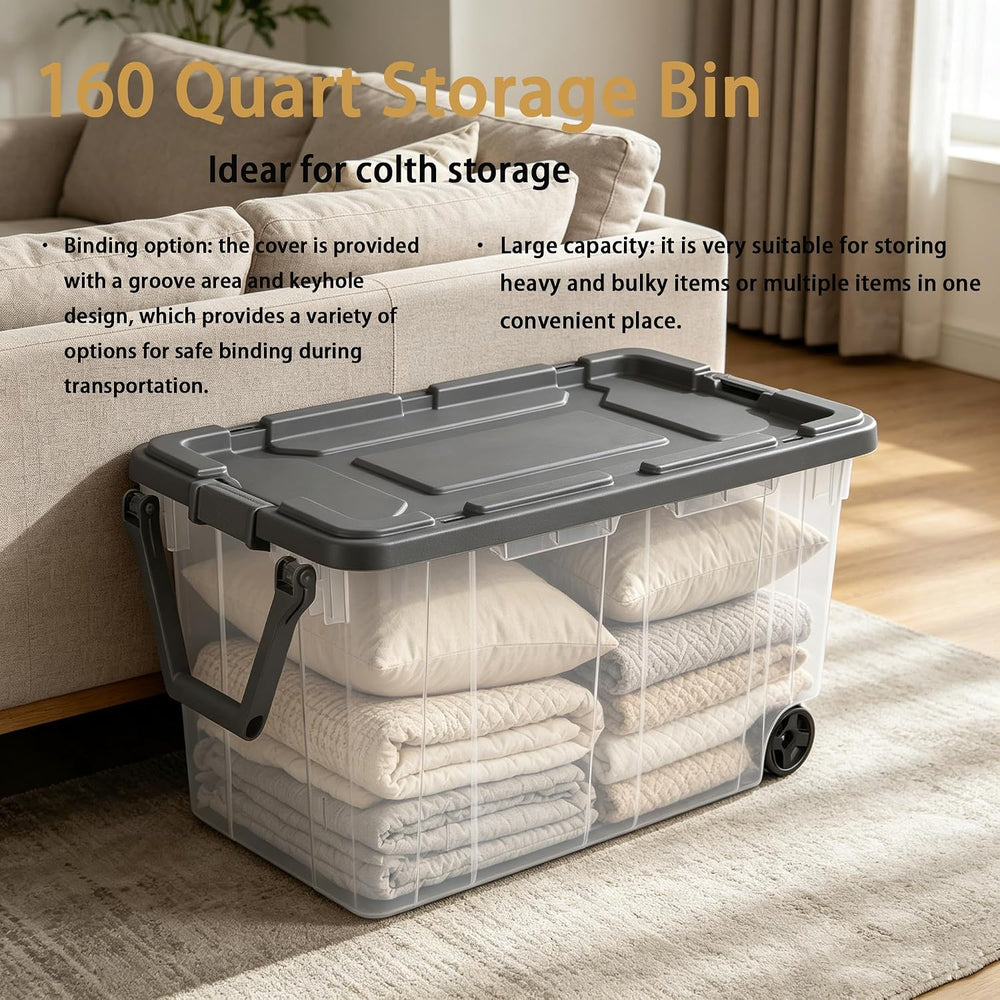 2-Pack, Extra-Large 160 Quart Wheeled Rugged Storage Bin, Durable Clear Stora...
