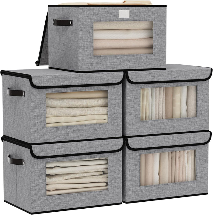Gray Storage Baskets with Lid,Closet Bin,13x9.1x7.9In,5Pack