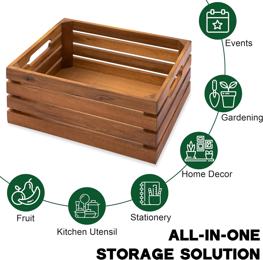 VICTORY RELAX Nesting Wood Storage Crates (Set of 3) - Natural Acacia Wood St...