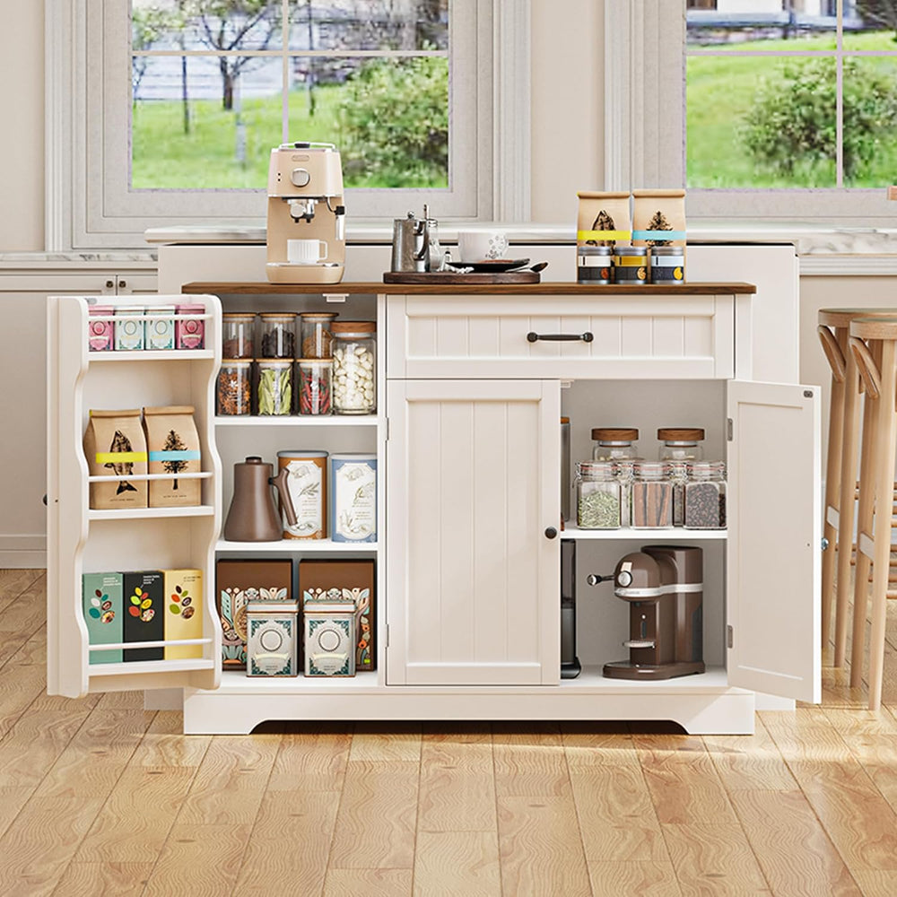 Gizoon Kitchen Coffee Bar Cabinet with Storage, White and Rustic
