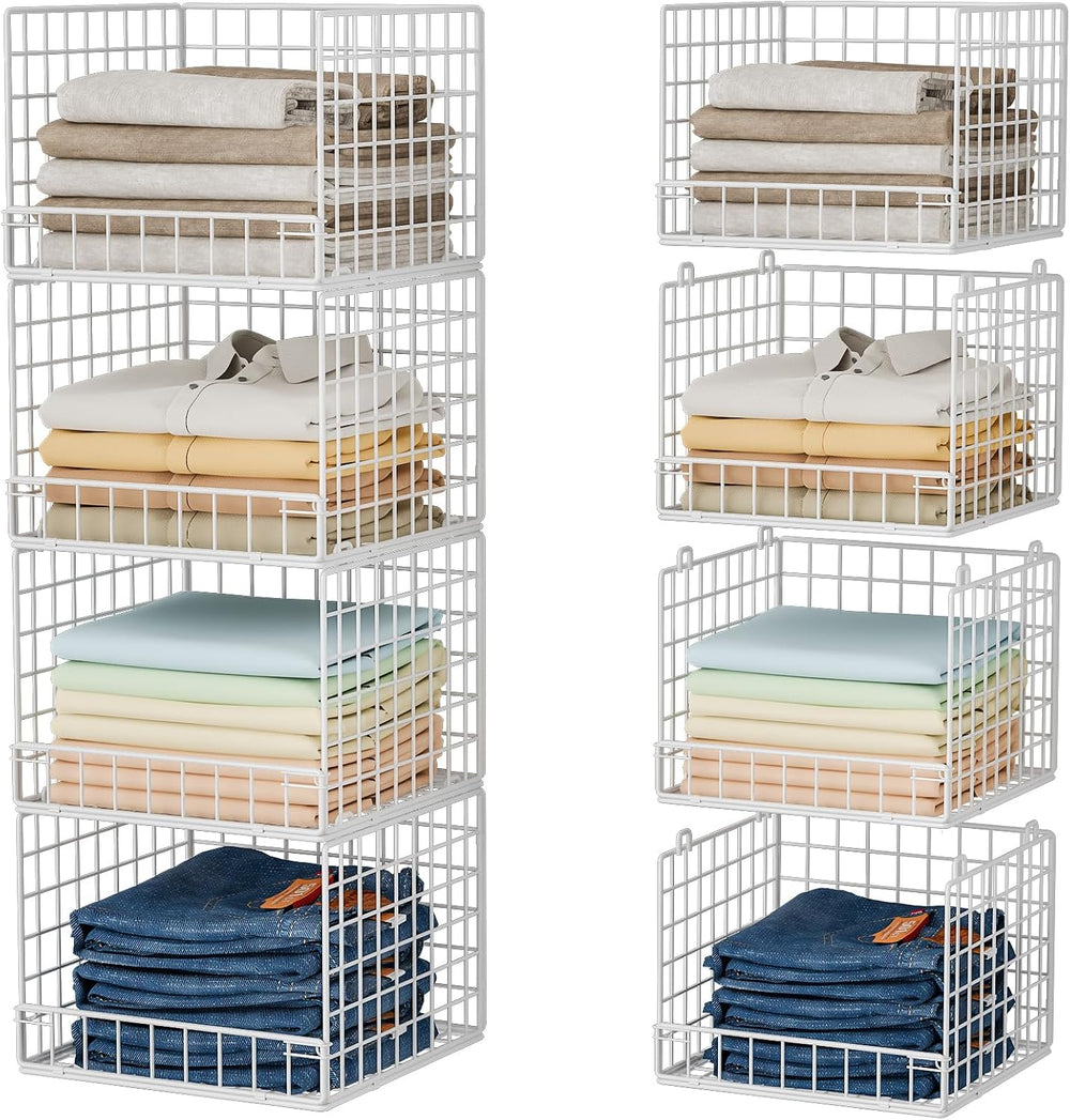 4-Tier Stackable Closet Organizers and Storage Baskets, Closet Shelf Organize...