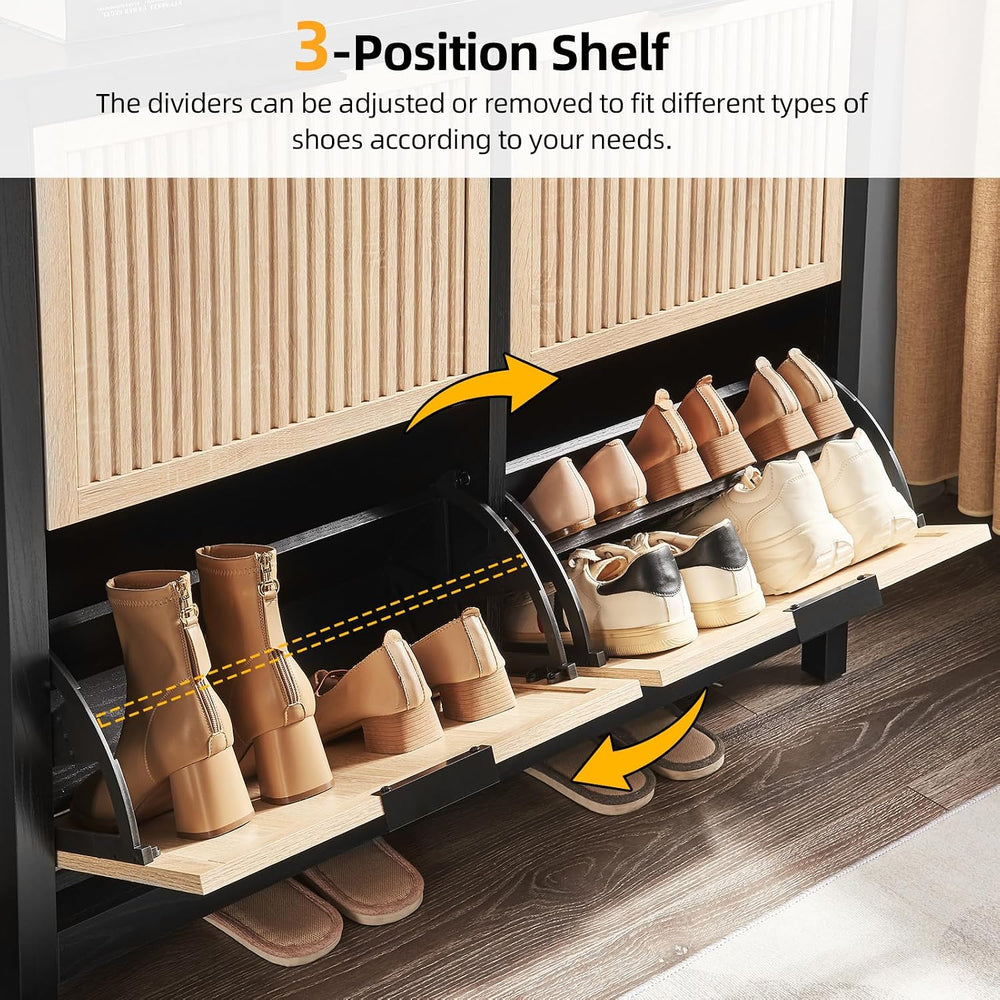 4-Flip Drawer Shoe Cabinet Narrow Entryway Rack, Oak & Black