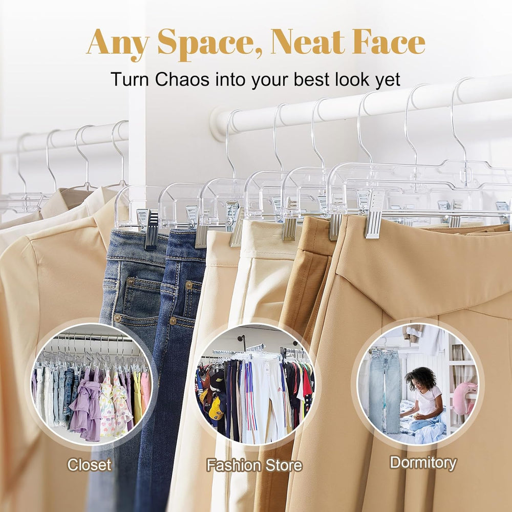 HOUSE DAY 200 Pack Plastic Skirt Hangers, 14'' Non Slip Clip Hangers