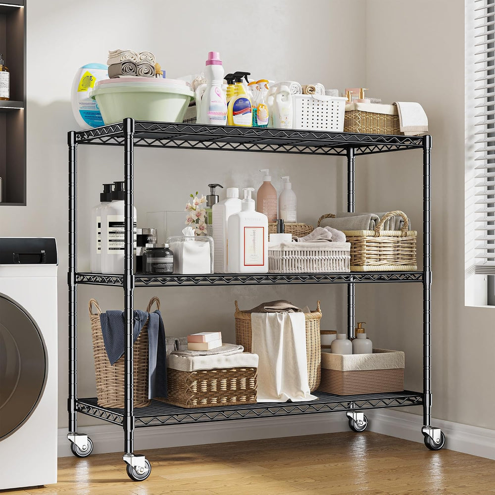DurayLoly 45" W 3-Tier Metal Shelf on Wheels,450lbs,Kitchen, Laundry,Garage