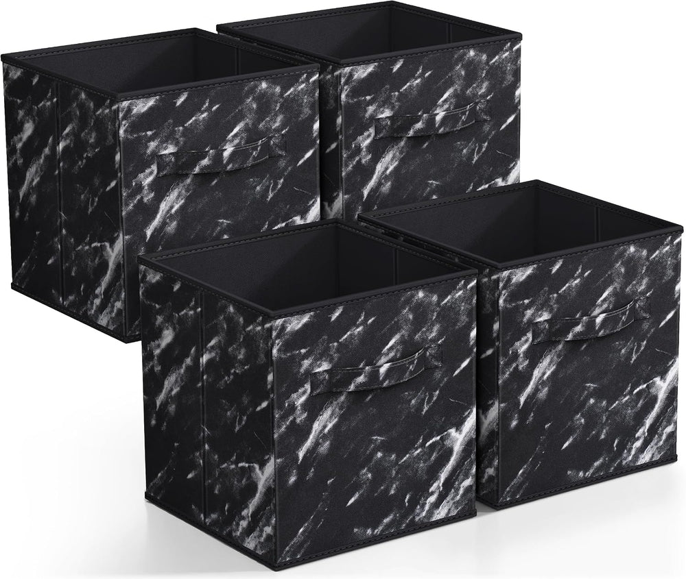 Sorbus 11 x 11 Storage Cubes, Foldable Fabric Bins (4 Pack, Marble Black)