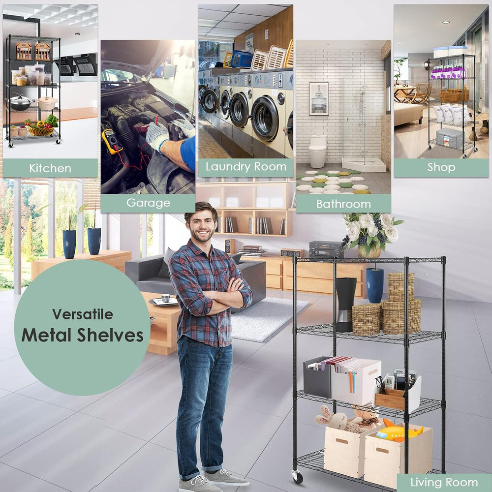 WDT Shelving Storage Units on Wheels Casters, Adjustable Heavy Duty Metal She...