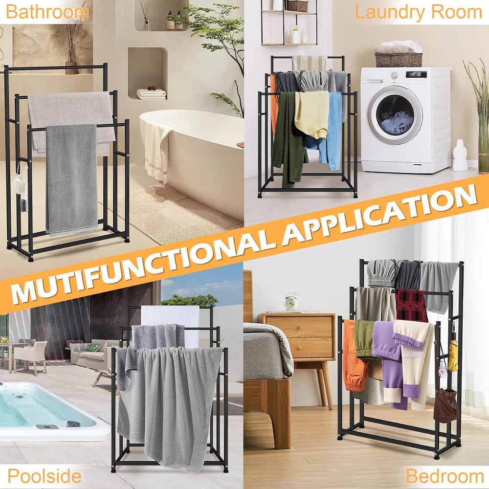 47.6 Inch Tall Free Standing Towel Racks 3 Tier Pool Towel Rack Outdoor Overs...
