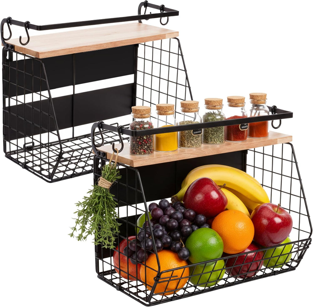 Relaxdays Wall-Mounted Fruit Basket Set of 2, Magnetic Kitchen Organiser, HWD...