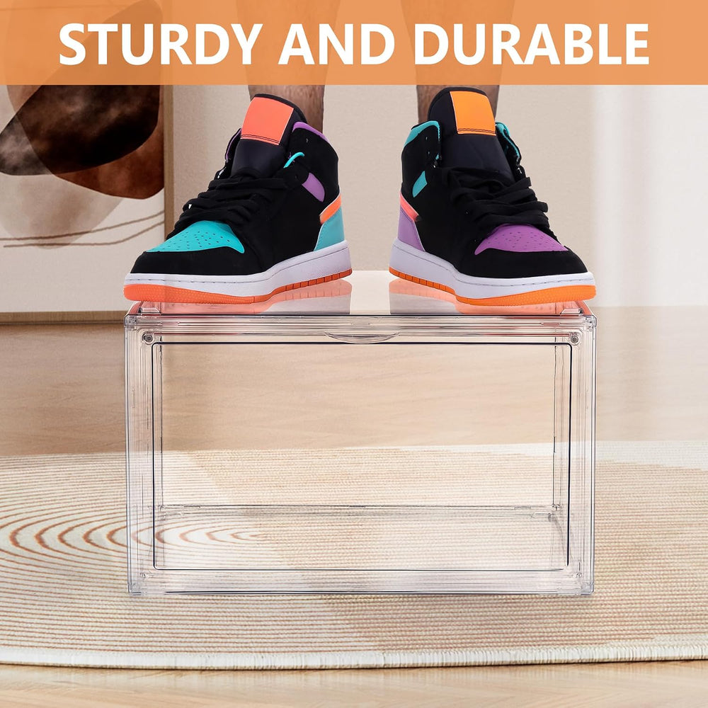 BVBOX 12 Pack Acrylic Shoe Storage Boxes with Magnetic Door - 360° Clear Stac...