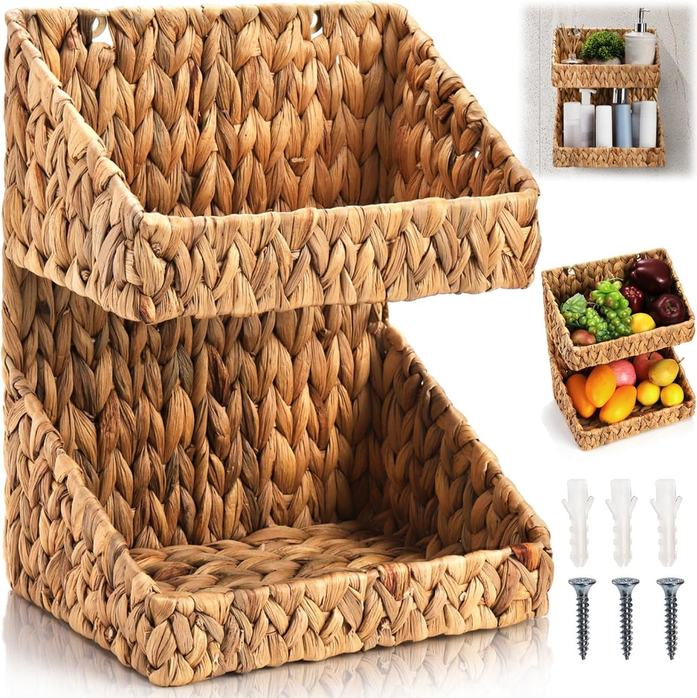 Pumtus 2-tier Handwoven Storage Basket, Water Hyacinth Standing Rack, Kitchen...
