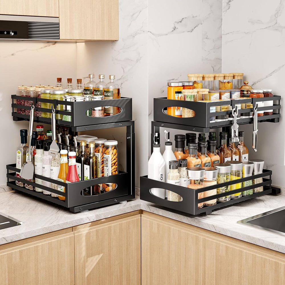 mixeshop Under Sink Organizer, 2 Tier Under Sink Organizers and Storage, Adju...