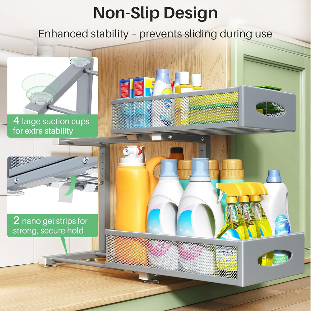 1 Pack Under Sink Organizer, 2 Tier Pull out Cabinet Organizer Mesh Baskets w...