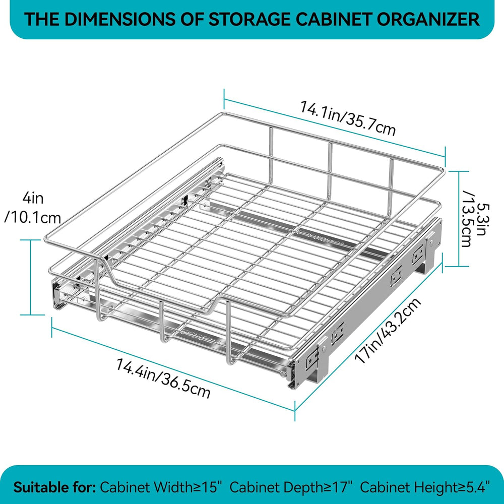 Pull Out Cabinet Organizer 15" W X 22" D, Chromed, Full Slide Out D...